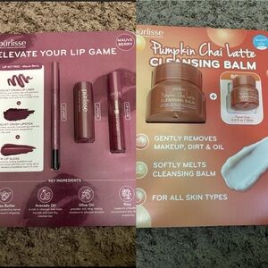 NWT Purlisse Mauve Berry Lip Kit Trio and Pumpkin Chai Latte Cleansing Balm